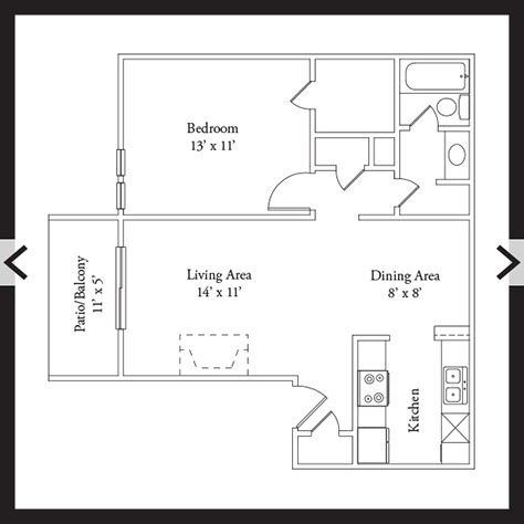 1 Bedroom 1 Bath 668 SF