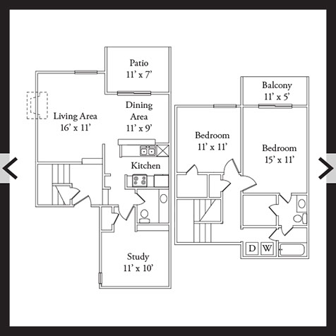 2 Bedroom 1.5 Bath 1,310 SF